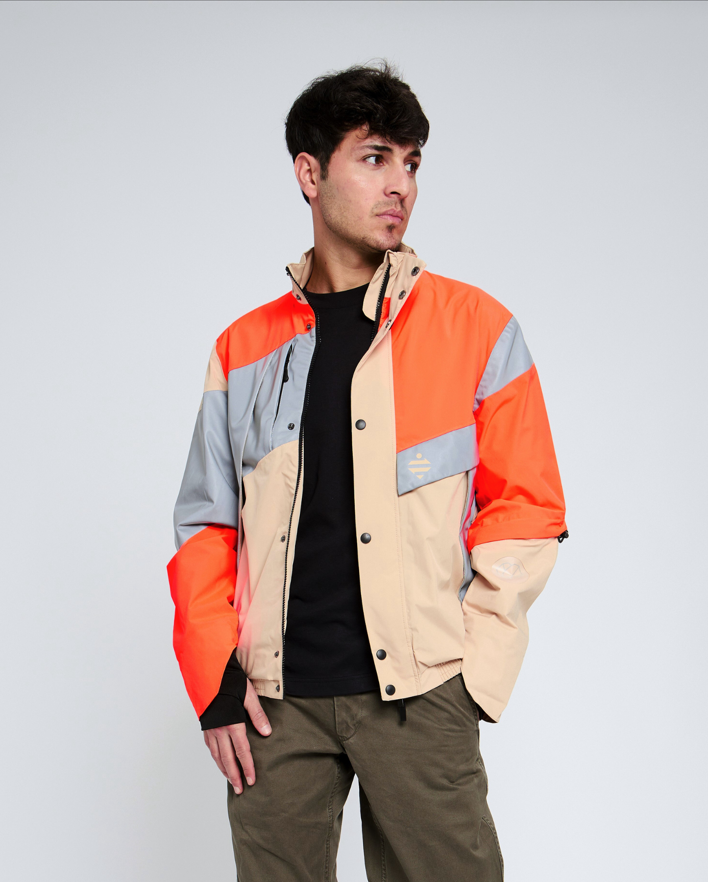 blouson vélo orange fluo beige